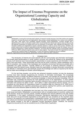 The Impact of Erasmus Programme on the Organizational Learning Capacity and Globalization