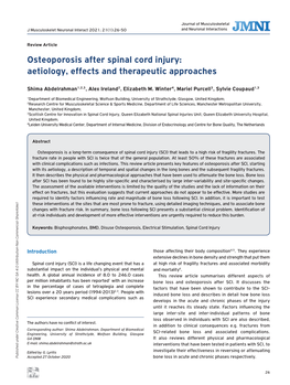 Osteoporosis After Spinal Cord Injury: Aetiology, Effects and Therapeutic Approaches