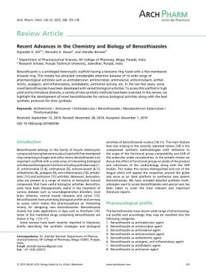 Recent Advances in the Chemistry and Biology of Benzothiazoles Rupinder K