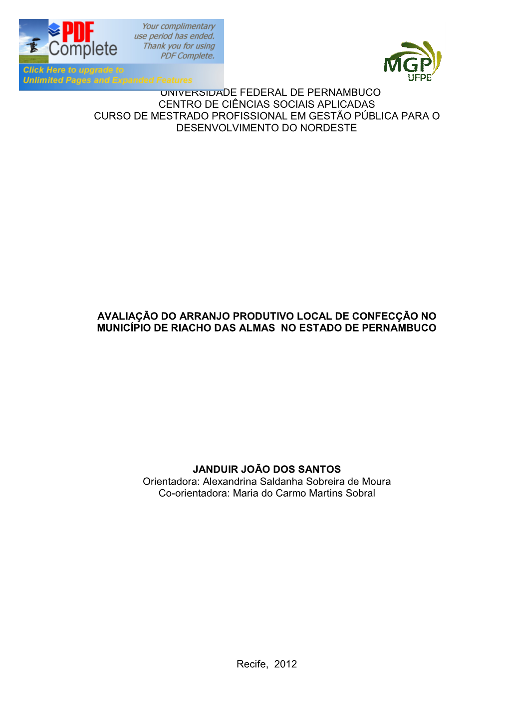 Avaliação Do Arranjo Produtivo Local De Confecção No Município De Riacho Das Almas No Estado De Pernambuco