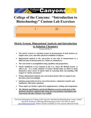 Metric System, Dimensional Analysis and Introduction to Solution Chemistry Version 04-06-12