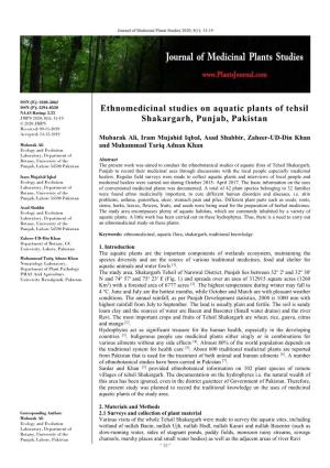 Ethnomedicinal Studies on Aquatic Plants of Tehsil Shakargarh, Punjab