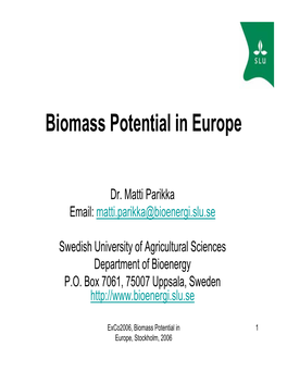 Biomass Potential in Europe