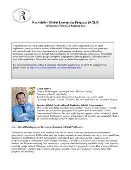 Rockefeller Global Leadership Program (RGLP) Session Descriptions & Speaker Bios