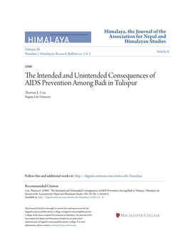 The Intended and Unintended Consequences of AIDS Prevention Among Badi in Tulispur