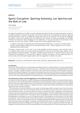 Sports Corruption: Sporting Autonomy, Lex Sportiva and the Rule of Law