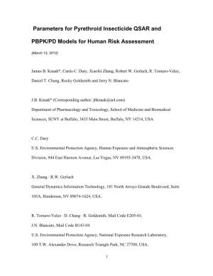 Parameters for Pyrethroid Insecticide QSAR and PBPK/PD Models for Human Risk Assessment