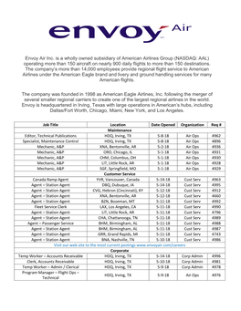 Envoy Air Inc. Is a Wholly Owned Subsidiary of American Airlines Group