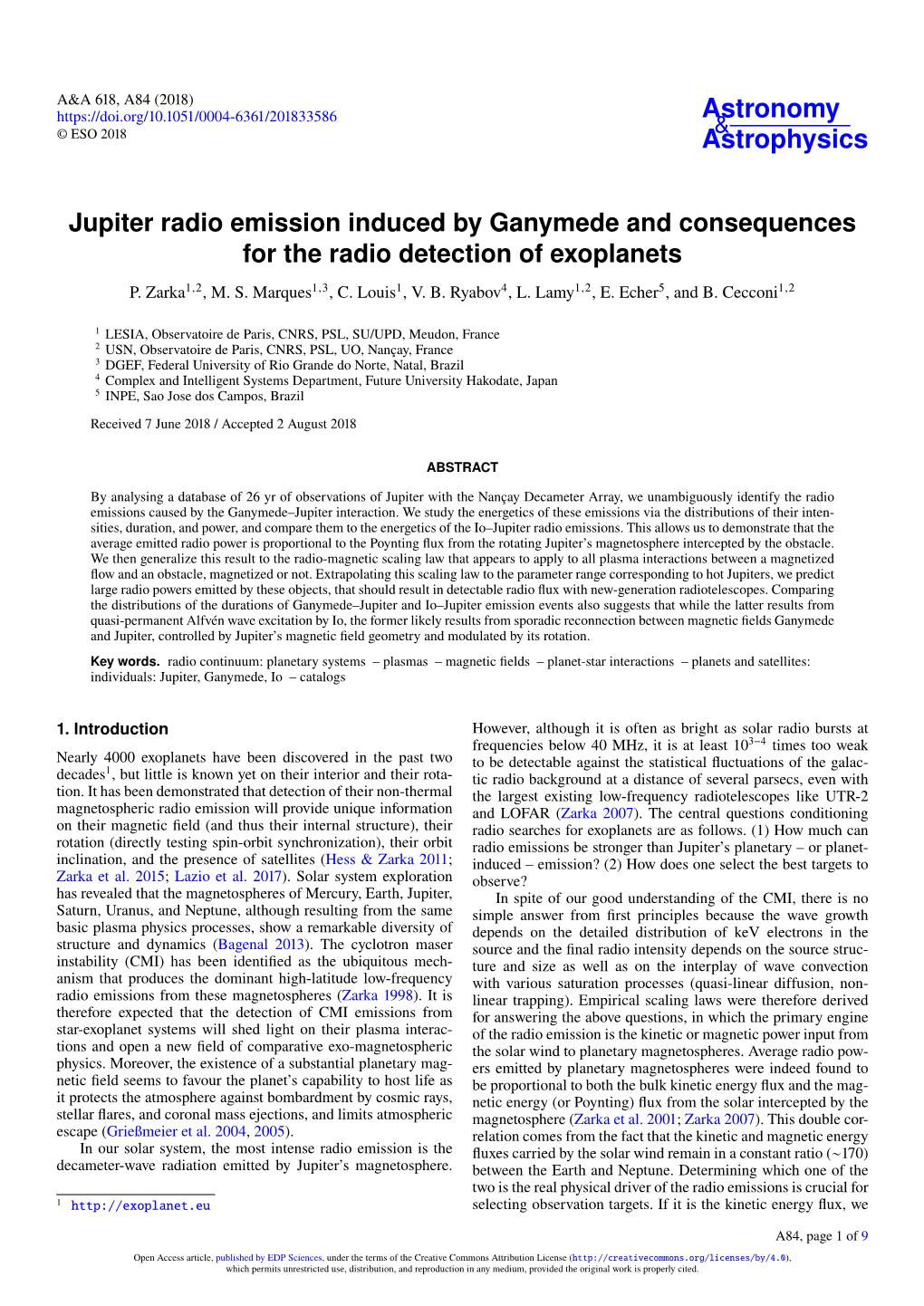 Jupiter Radio Emission Induced by Ganymede and Consequences for the Radio Detection of Exoplanets P