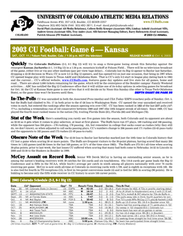2003 CU Football: Game 6 — Kansas SAT., OCT