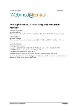 The Significance of Illicit Drug Use to Dental Practice