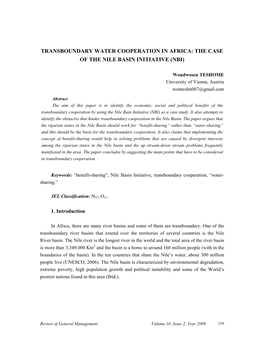 Transboundary Water Cooperation in Africa: the Case of the Nile Basin Initiative (Nbi)