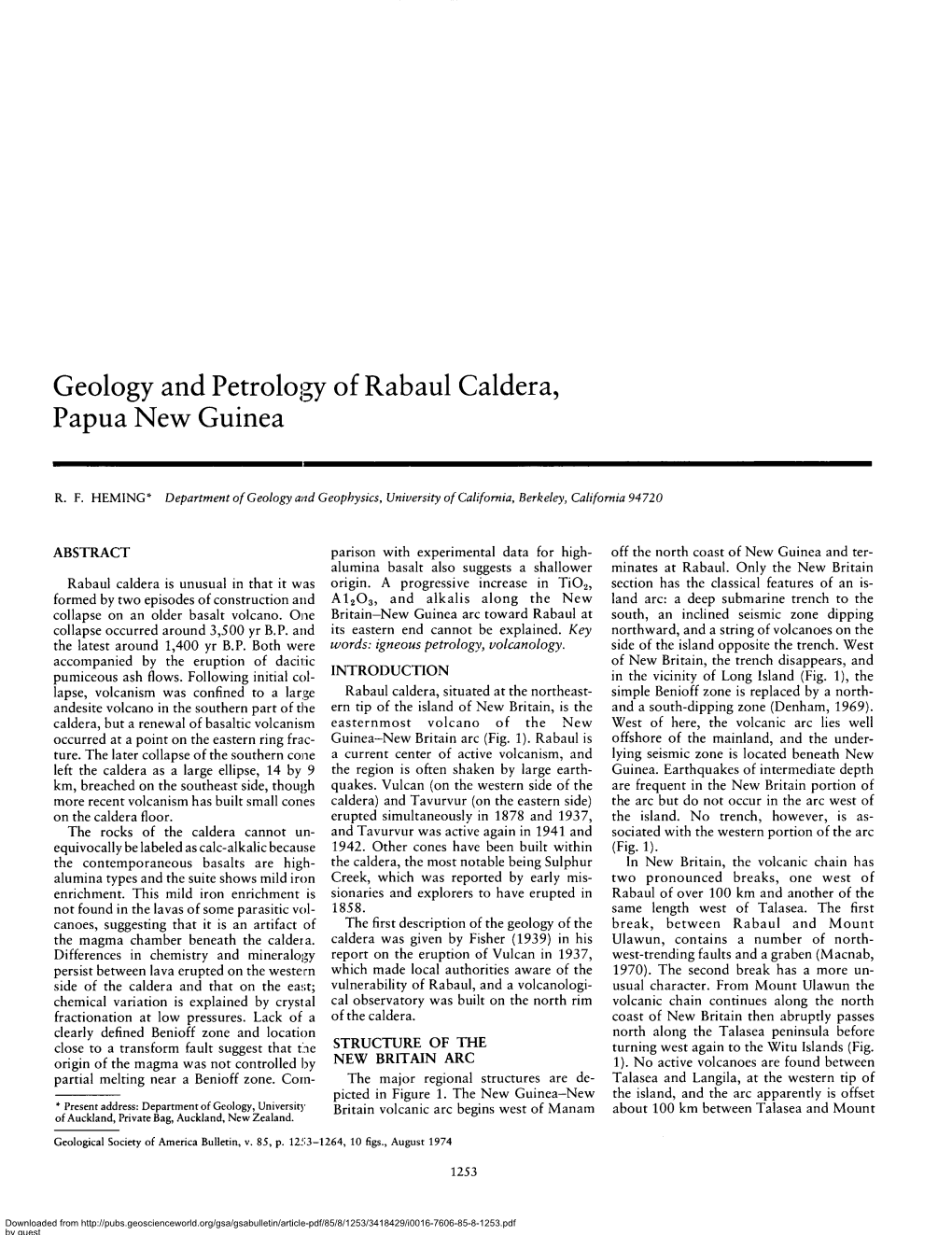 Geology and Petrology of Rabaul Caldera, Papua New Guinea