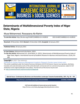 Determinants of Multidimensional Poverty Index of Niger State, Nigeria