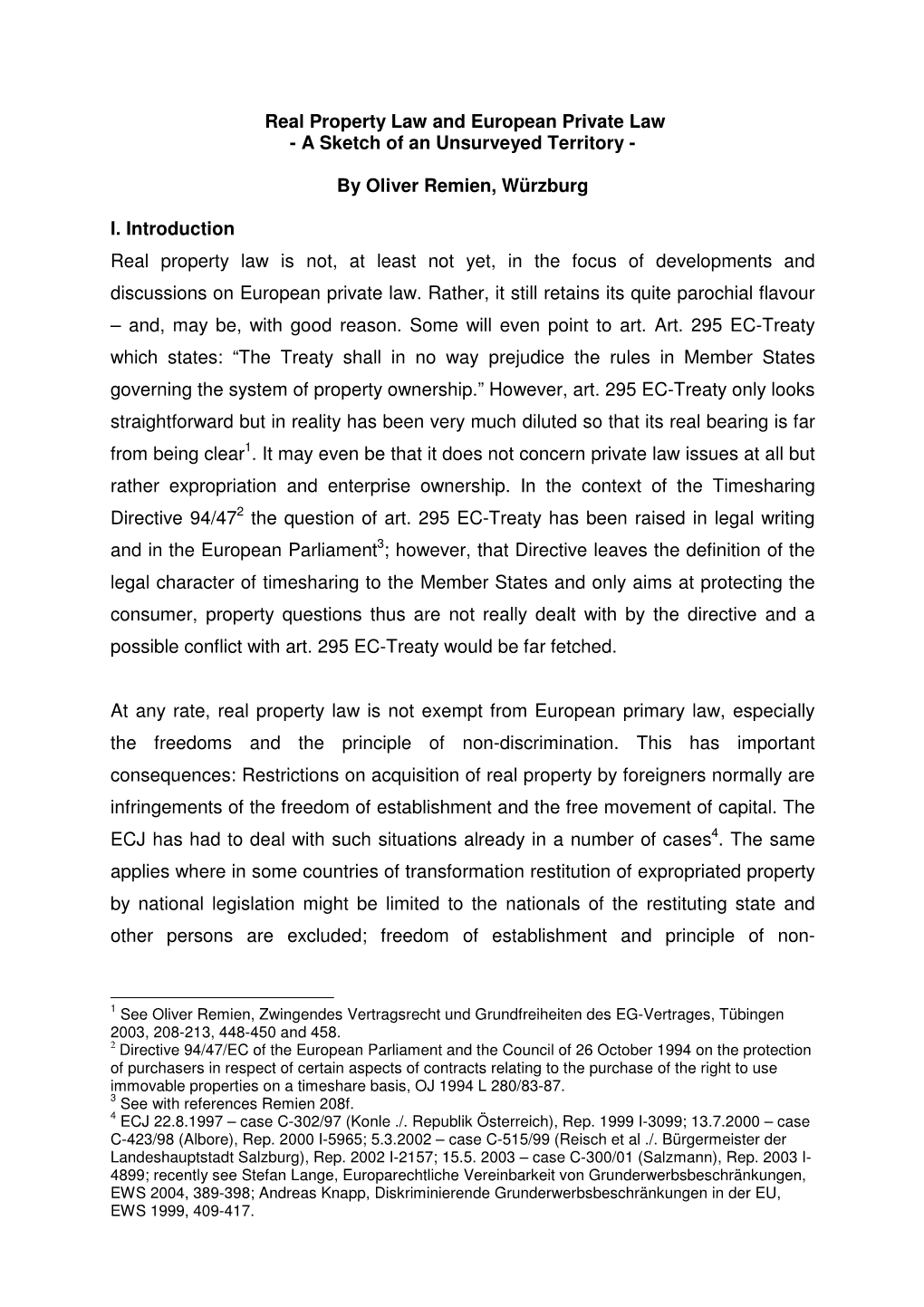 Real Property Law and European Private Law - a Sketch of an Unsurveyed Territory