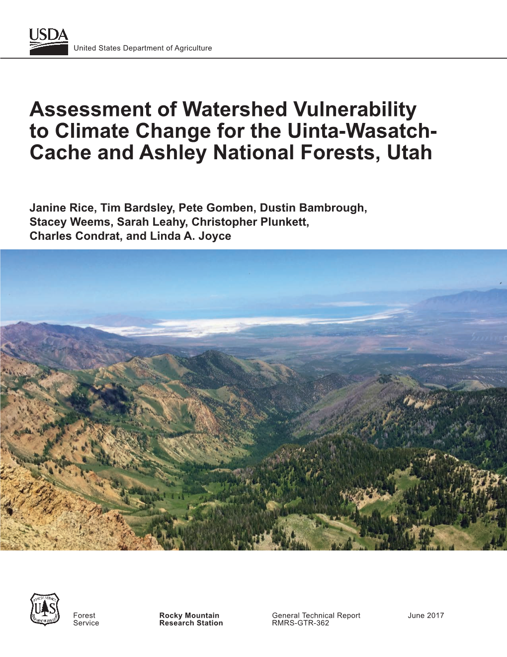 Assessment of Watershed Vulnerability to Climate Change for the Uinta-Wasatch- Cache and Ashley National Forests, Utah