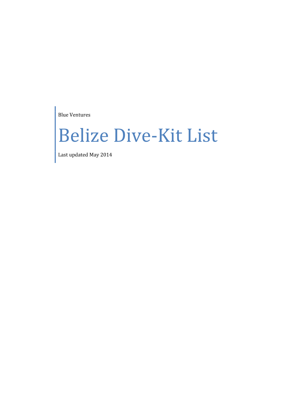 Belize Dive-Kit List