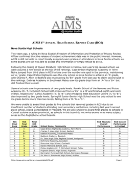 Aims 6Th Annual High School Report Card (Rc6)