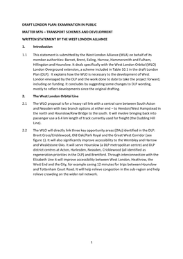 Draft London Plan: Examination in Public Matter M76 – Transport Schemes and Development Written Statement by the West London Alliance 1