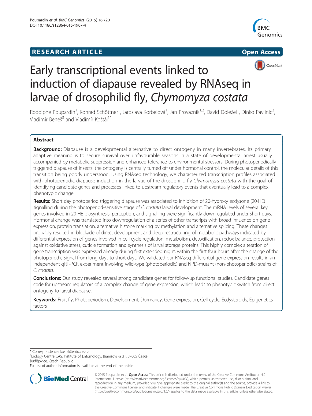 Early Transcriptional Events Linked to Induction of Diapause Revealed By