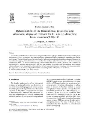 Determination of the Translational, Rotational and Vibrational Degree of Freedom for H2 and D2 Desorbing from Vanadium(1 0 0) + O