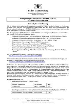 Managementplan Für Das FFH-Gebiet Nr. 8416-341 „Hochrhein Östlich Waldshut“