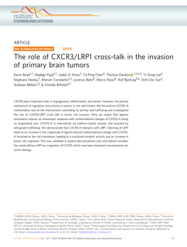 The Role of CXCR3/LRP1 Cross-Talk in the Invasion of Primary Brain Tumors
