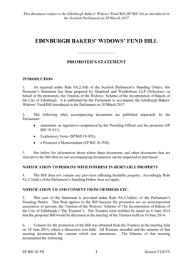 Edinburgh Bakers' Widows' Fund Bill (SP Bill 10) As Introduced in the Scottish Parliament on 20 March 2017