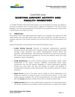 Chapter One Existing Airport Activity and Facility Inventory