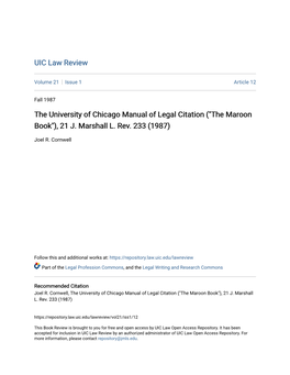 The University of Chicago Manual of Legal Citation ("The Maroon Book"), 21 J