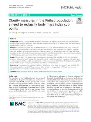Obesity Measures in the Kiribati Population: a Need to Reclassify Body Mass Index Cut- Points P