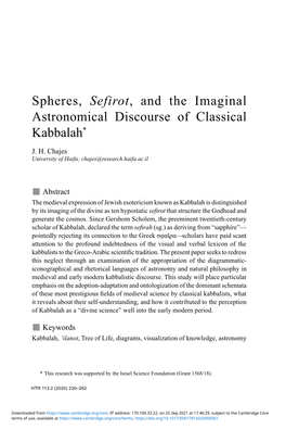 Spheres, Sefirot, and the Imaginal Astronomical Discourse of Classical Kabbalah*