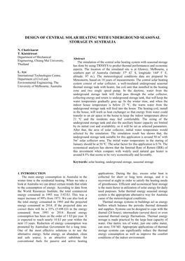 Design of Central Solar Heating with Underground Seasonal Storage in Australia