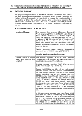 Pre-Feasibility Report for Irrigation Project of Kosi-Mechi Intrastate Link Project (Cca 214812 Ha) for Providing Irrigation Facilities in Four Districts of Bihar