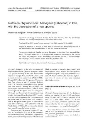 Notes on Oxytropis Sect. Mesogaea (Fabaceae) in Iran, with the Description of a New Species
