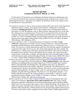BOTANY SECTION Compiled by Richard E. Weaver, Jr., Ph.D. For