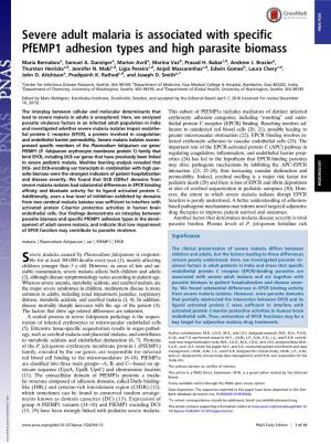 Plasmodium Falciparum Var Gene/ Important Role of the EPCR-Activated Protein C (APC) Pathway in P