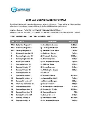 2021 Las Vegas Raiders Format