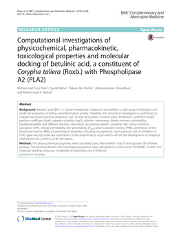 Computational Investigations of Physicochemical, Pharmacokinetic