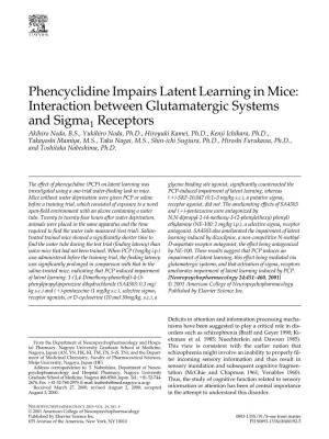 Phencyclidine Impairs Latent Learning in Mice