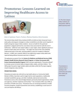Promotoras: Lessons Learned Improving Healthcare Access Latinos