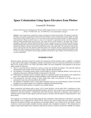 Space Colonization Using Space-Elevators from Phobos