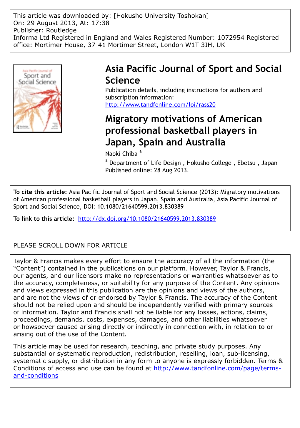 Migratory Motivations of American Professional
