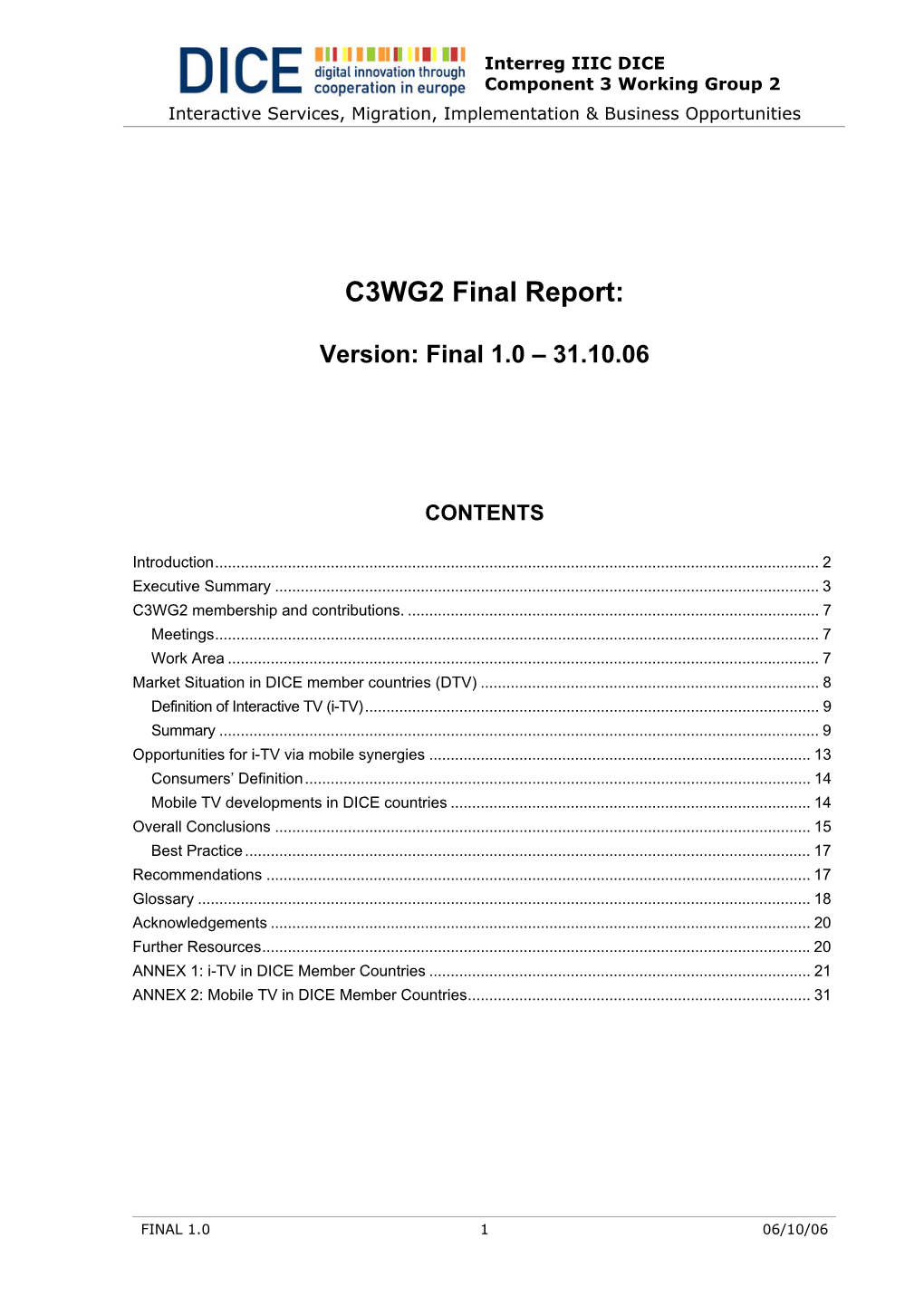 C2WG3 Progress Report