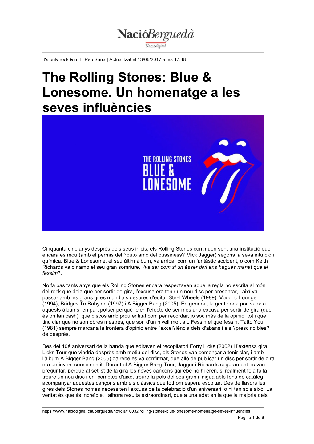 The Rolling Stones: Blue & Lonesome. Un Homenatge a Les Seves