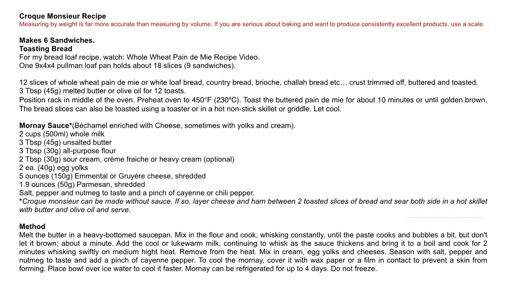 Croque Monsieur Recipe Measuring by Weight Is Far More Accurate Than Measuring by Volume