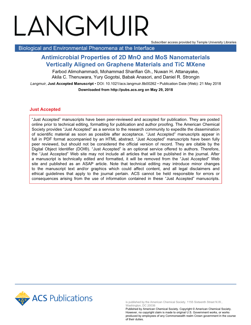 Antimicrobial Properties of 2D Mno2 and Mos2 Nanomaterials Vertically Aligned on Graphene Materials and Ti3c2 Mxene