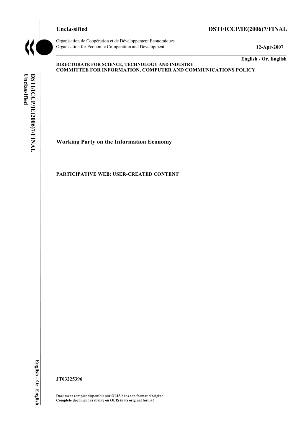 Unclassified DSTI/ICCP/IE(2006)7/FINAL