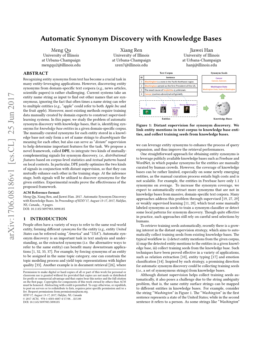 Automatic Synonym Discovery with Knowledge Bases