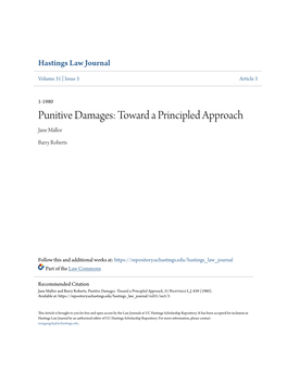 Punitive Damages: Toward a Principled Approach Jane Mallor